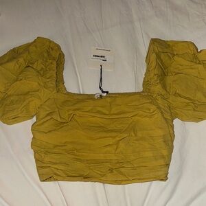 Elegant Mustard Puff Sleeve Blouse